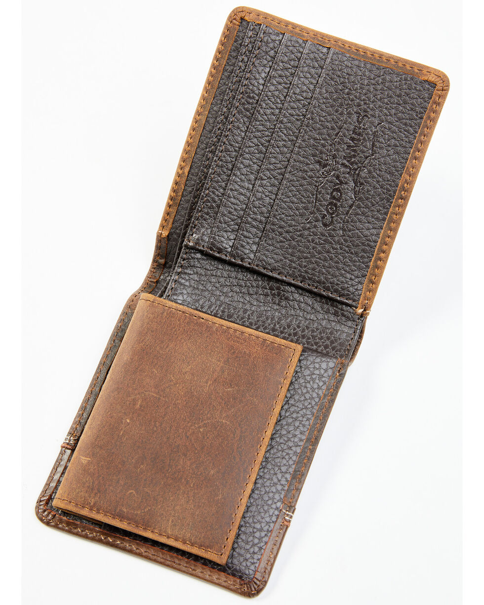 Men's Leather Bifold  Wallet Ostrich Print W/card Slots-Brown 